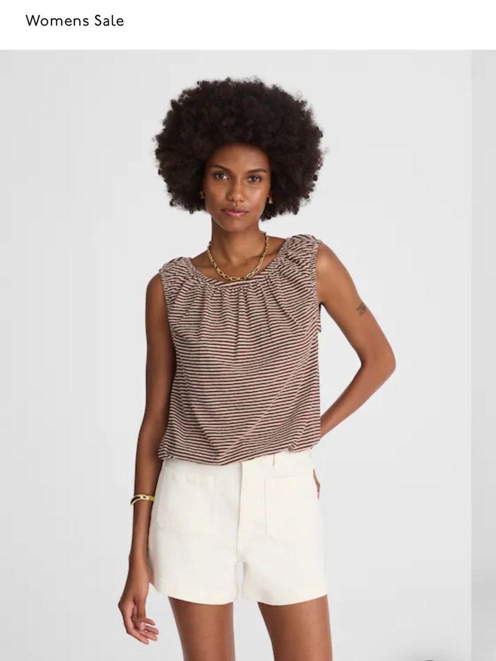 Madewell Brown and White Striped Sleeveless Bubble Tee, size XS